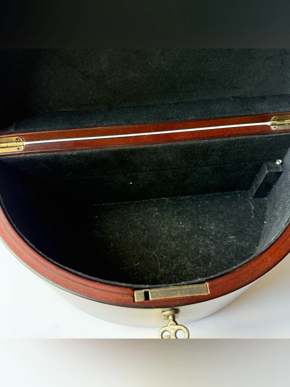 Bombay Co Half Moon Cherry Burlwood Finish Jewelry Box Tassel Key Brass Feet